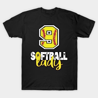 9th Birthday Softball Lady Girl 9 Years Old Softball Lover print T-Shirt